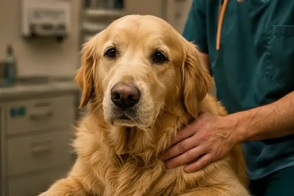 Dog at veterinary clinic